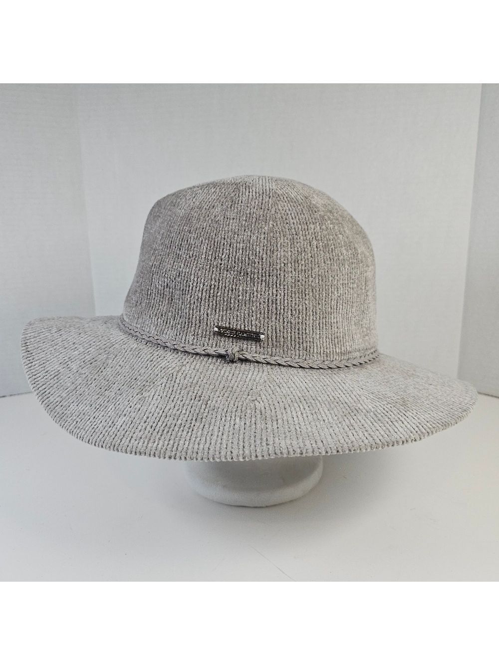 Vince Camuto Gray Ribbed Chenille Wide Brim Panama Hat One Size